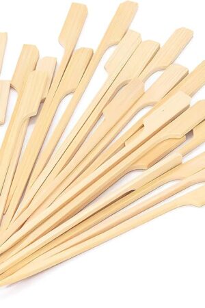 3.5 Inch Bamboo Skewers 100PCS Food Appetizer Toothpicks Wide Flat Paddle Bamboo Wood Picks for Cocktail, Marshmallow, Fruit, Grilling, Drink, BBQ, Barbecue, Yakitori Chicken, Fondue, Roasting