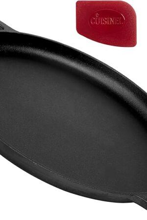 Cuisinel Pre-Seasoned Cast Iron Pizza and Baking Pan (13.5 Inch) Natural Finish, Enhanced Heat Retention and Dispersion - Stove, Oven, Grill or Campfire