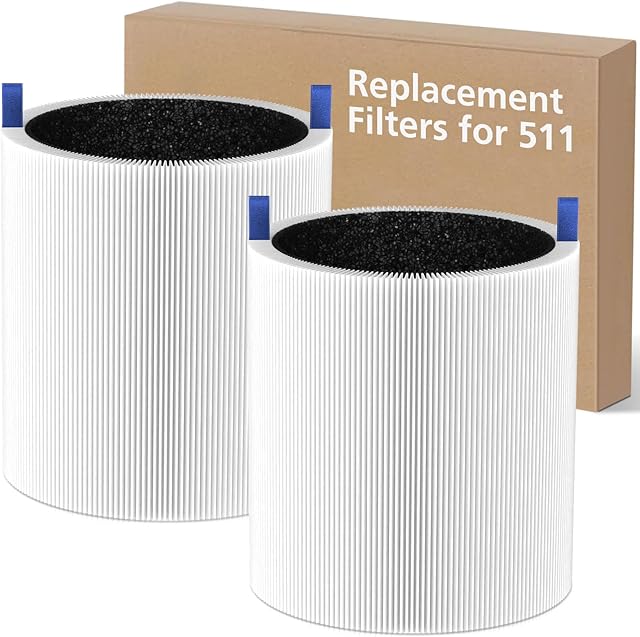 Blue Pure 511 Replacement Filter Compatible with Blueair Blue Pure 511 Air Purifier, 2-in-1 511 HEPA Particle Filter and Activated Carbon Filter, 2 Pack