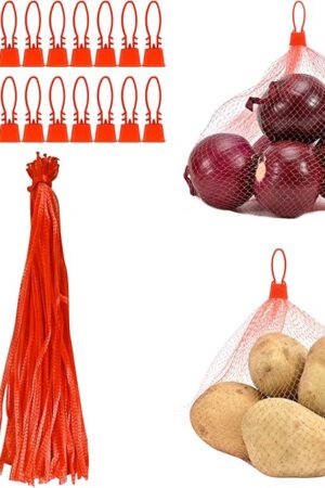 100-Pack Durable Nylon Mesh Bags, 24-Inch Reinforced Storage Bags with Secure Plastic Latches for Produce, Groceries, Toys, and Seafood Boiling