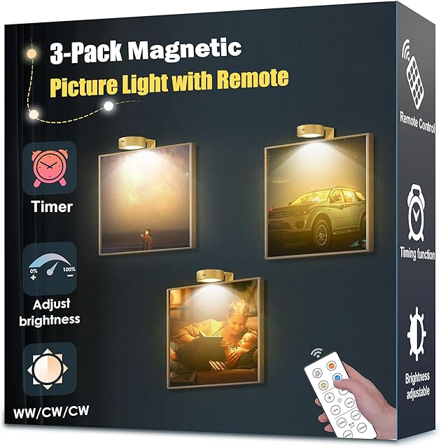 3-Pack Gold Picture Light Puck Lights