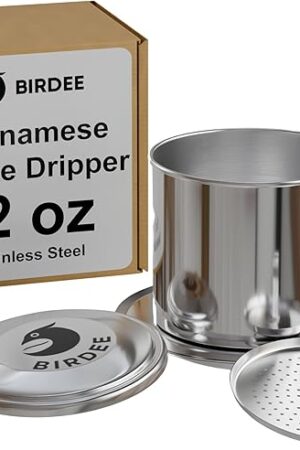Birdee Vietnamese Coffee Dripper - 12 oz, Stainless Steel, Medium Drip Filter, Durable, Dishwasher Safe, Home Use, Travel, Camping, Gift Sets