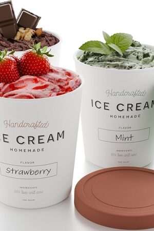 ZICOTO Set of 3 Reusable Ice Cream Containers 1 Quarts ea. - Perfect for Homemade Sorbet, Frozen Yogurt Or Gelato - Stackable Storage Pint Containers, Stickers And Lids Stores Easily In Freezer
