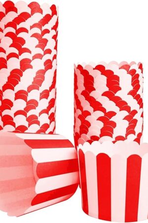 50-Pack Muffin Cups Baking Paper Cup Cupcake Muffins Liners Red and White Stripes Baking Cups, Bottom Dia 2.3 Inch