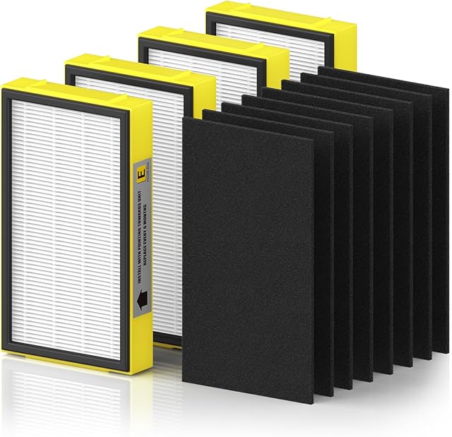4 Pack FLT4100 Replacement Filter E for Guardian AC4100, AC4100CA, AC4150BL, AC4150PCA, AC4150P, 4 Filter & 8 Activated Carbon Filter