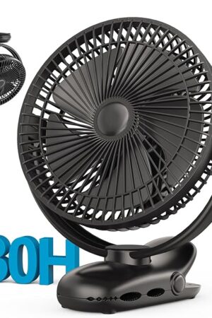 10000mAh 30hrs Portable Fan Rechargeable, 8-Inch Battery Operated Clip on Fan, USB Fans, 4 Speeds, Strong Airflow, Sturdy Clamp for Golf Cart Office Desk Outdoor Travel Camping Bed Truck Treadmill