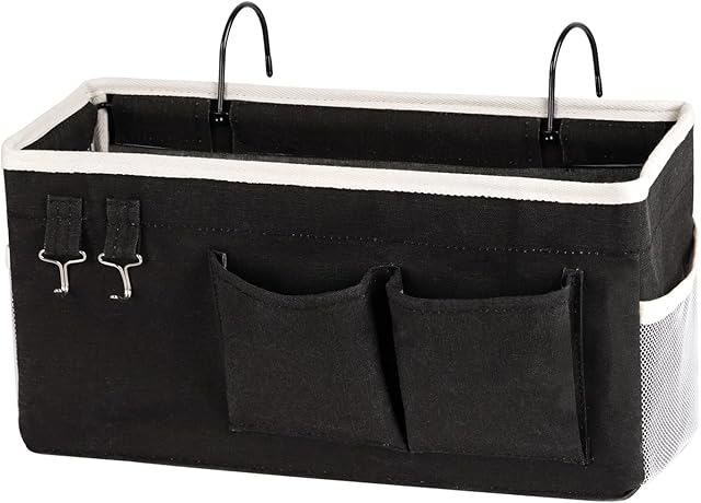 Bedside Storage Caddy Hanging Storage Bag Book Phone Magazine Holder Black