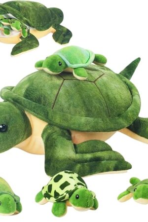 5 PCS Turtle Stuffed Animals, Soft Mommy Stuffed Sea Turtle Plush Toy with 4 Turtles Babies Insides, Ocean Tortoise Plushies Pillow Gifts for Kids Birthday Party Favors