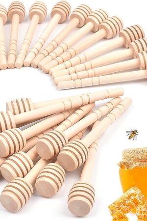24 Pack Mini Wooden Honey Dipper Sticks, 4 Inch Small Stirrer Stick, for Honey Jar Dispense Drizzle and Wedding Party Gift