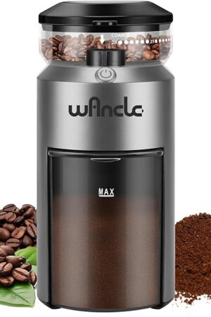Wancle Coffee Grinder - Electric Burr Coffee Grinder - Adjustable Burr Mill with 28 settings - 12 Cups - Professional Coffee Bean Grinder - Grey