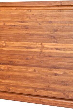 Bamboo Wood Cutting Board for Kitchen, 1" Thick Butcher Block, Cheese Charcuterie Board, with Side Handles and Juice Grooves, 16x11"