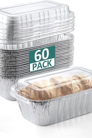 60 Pack 6x3.5x2 Disposable Aluminum Loaf Pans with Lids Small-Aluminum-Foil-Pans-Tin-Foil-Baking-Pans-Tin-Trays-Food-Containers-for-Baking-Cakes-Bread-Meat-Loaves