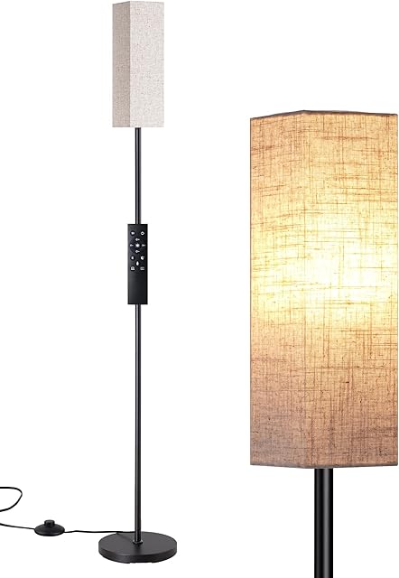EDISHINE Modern Corner Floor Lamp, 65" Minimalist Pole Lamp with Remote, Dimmable Tall Reading Light for Living Room, Bedroom, Office, 9W LED Bulb Included (Black)
