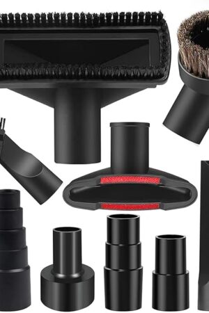 11PCS Universal Vacuum Attachment Kit Wet Dry Plastic Vacuum Hose Adapter 1-1/4" Vacuum Cleaners Accessories with Horse Hair Brush Extension Wand Flexible Crevice Tool Adapter for Shop Vac Accessories