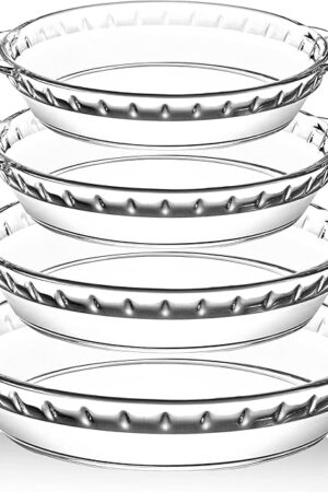 4 Packs Glass Pie Plates, MCIRCO Deep Pie Pans Set (7"/8"/9"/10"), Pie Baking Dishes with Handles for Baking and Serving, Clear
