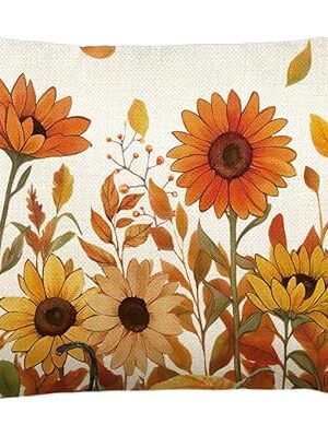 AVOIN colorlife Fall Pumpkin Sunflowers Throw Pillow Cover, 12 x 20 Inch Seasonal Autumn Thanksgiving Harvest Decoration for Home Sofa Couch