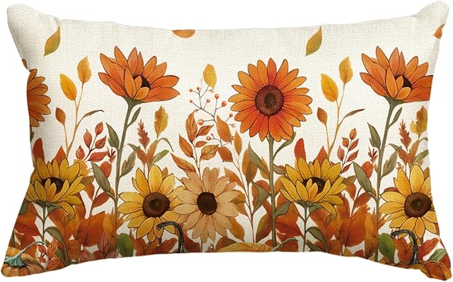 AVOIN colorlife Fall Pumpkin Sunflowers Throw Pillow Cover, 12 x 20 Inch Seasonal Autumn Thanksgiving Harvest Decoration for Home Sofa Couch