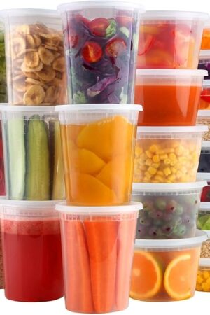 Deli Containers with Lids 48 Sets ?8,16,32oz 16 Each】 BPA Free,Microwave Dishwasher Leakproof Freezer Safe,Takeout Soup Containers with Lids,Plastic Food Storage Containers with Lids