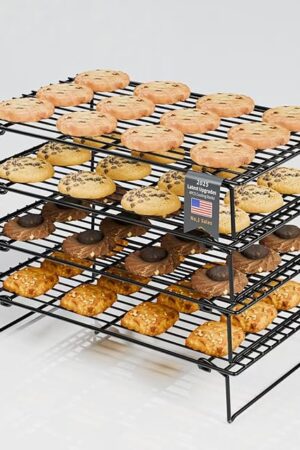 4PCS Cooling Racks for Cooking and Baking, Collapsible 4 Tiers 10"X16" Cool Batches of Cookies, Non-Stick & BPA-Free, Oven and Dishwasher Safe (Black-98)