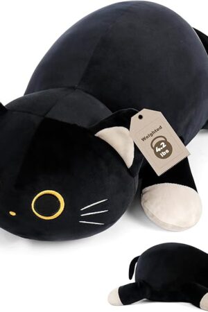 24" Black Cat Plush Weighted Stuffed Animals, 4.2lbs Weighted Black Cat Pillow Giant Cat Stuffed Animal Cuddle Plushies Gift for Kids Adults