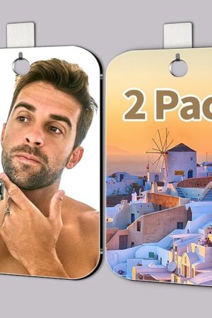 2 Pack Shower Mirror Fogless for Shaving, Larger 10.7x8 inch Plexiglass Hand Mirror for Shower, Plastic Small Wall Mirror for Travel, Unbreakable Shower Little Mirror, Camping Mirror, Hanging, Espejos