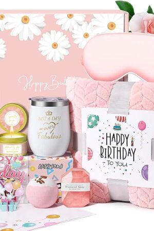 Birthday Gifts for Women Friendship, Happy Birthday Gifts Basket for Mom Friend Sister Wife Her Birthday Gift Unique, Luxury Self Care Gift Rose Relaxing Spa Gifts Set with 3D Birthday Card for Women