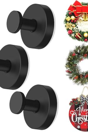3Pcs Suction Cup Hooks for Shower, 2025 Upgraded Suction Cup Wreath Holder for Front Door Glass Door, No Drill Suction Cup Hooks for Shower Bathroom Kitchen Glass Door Mirror Loofah Towel (3, Black)