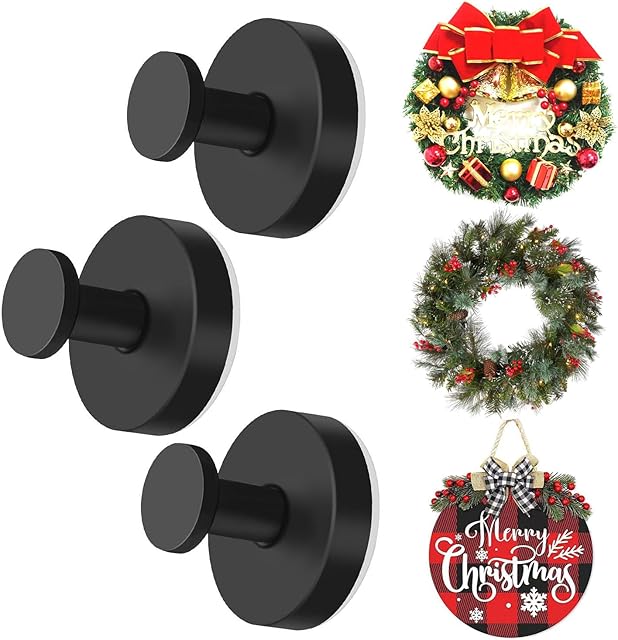 3Pcs Suction Cup Hooks for Shower, 2025 Upgraded Suction Cup Wreath Holder for Front Door Glass Door, No Drill Suction Cup Hooks for Shower Bathroom Kitchen Glass Door Mirror Loofah Towel (3, Black)