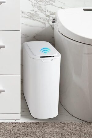 Cesun Automatic Motion Sensor Bathroom Trash Can with Lid, 2.6 Gallon Touchless Trash Bin, Smart Plastic Slim Garbage Can Small White Wastebasket for Toilet, Office, rv, Bedroom, Living Room