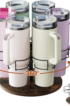 Water Bottle Organizer for Stanley 40 oz, Rotating Stanley Cup Organizer Holder, Tumbler Organizer Holder, Stanley Cup Accessories, Easy to Install, Vintage Brown（Patented Product）