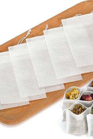 300Pcs Disposable Tea Bags for Loose Leaf Tea, Empty Tea Filter Bags with Cotton Drawstring, Fillable Tea Infuser Sachets for Loose Tea, Coffee, Herb, Spice and More (3.54"x 2.75")
