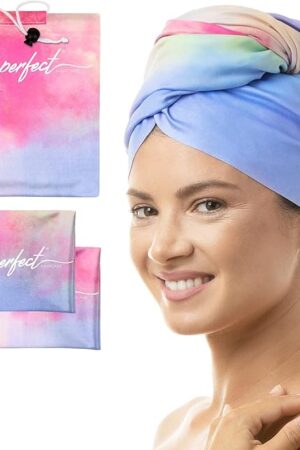 THE PERFECT HAIRCARE Curly Hair Girls Microfiber Plopping Towel Set - Anti-frizz Silky Smooth Hair Drying Wrap for Women - Super Absorbent Large Hair Towel + 2 Scrunching Towels to Micro Plop