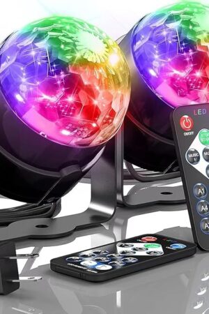 2-Piece Set of Party Lights, Voice Controlled Flash with Remote Control, Disco Ball Lights, Family Room Parties, Wedding Bars, KTV Karaoke/New Year's Eve Halloween Christmas Decorations.