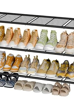 3 Tier Shoe Rack for Closet, 46.5 Inch Extra Long Shoe Storage Organizer for Shelves, Heavy Duty Metal, Easy Assembly, Black