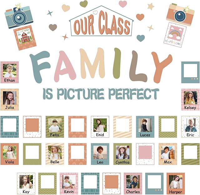 COCHIE Boho Classroom Bulletin Board Decor Set of 56, Classroom Door Decor, Our Class is a Family Picture Bulletin Board Decoration, Back to School Decorations Teacher Must Haves (Boho)