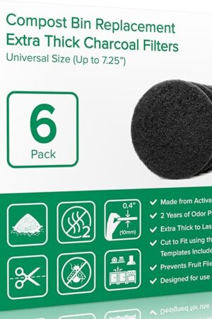2 Years Supply Extra Thick Filters for Kitchen Compost Bins - Longer Lasting Activated Charcoal - Universal Size Fits ALL Compost Bins up to 7.25" Filter Size - Replacement Set of 6 (by Simply Carbon)
