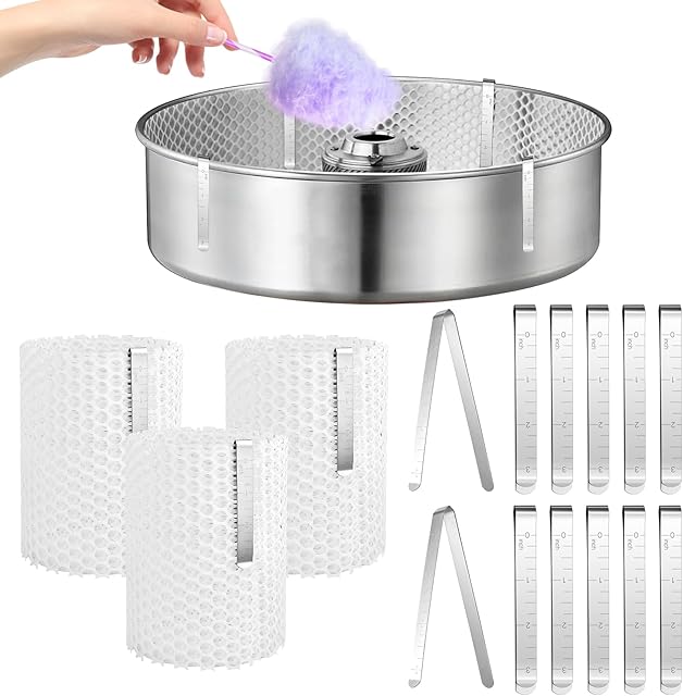 3 Set Cotton Candy Mesh and 12pcs Clip Stabilizer Kit, Cotton Candy Machine Supplies Reusable Stainless Steel Clips Candy Making Accessories Compatible Candy Floss Maker