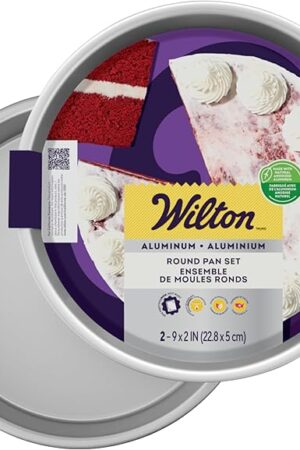 Wilton Aluminum 2-Piece Round Cake Pan Set, Durable Anodized Bakeware for Tiered & Layered Cakes, Even Heating, Rust-Resistant, Professional Cake Baking Pans, 9 x 2 in, Packaging May Vary