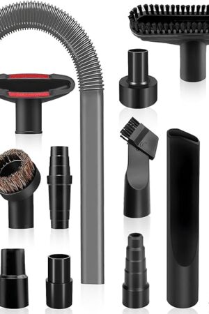 12-Piece 1 1/4 Inch Shop Vac Attachments Cleaning Kit With Dryer Lint Vac Attachment/Round Vacuum Brush/Flexible Crevice Tool (Hose Adapters for 1 1/4" to 2 1/2"Hoses)