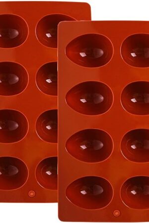8 Cavity Silicone Egg Molds Set of 2 for Easter Silicone Egg Pan Baking Supplies for Cake Decorating Chocolate Candy