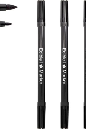Dual Tips Food Coloring Pens，3PCS Black Color Food Grade and Edible Marker,Gourmet Writers for Decorating Fondant,Cakes, Cookies, Frosting, Easter Eggs, Thick Tip and Fine Tip, by Edibleink