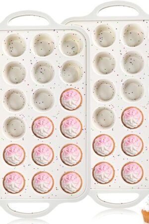 2 Pieces Silicone Muffin Pans, Metal Frame Cupcake Pan with Handles, 24 Mini Cups Non-Stick Muffin Mold Tray for Baking Muffin, Tart, Cakes, Bread, Egg Bites