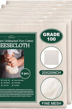 6Pcs 20x20Inch Cheese Cloth, 100Percent Organic Unbleached Pure Cotton Muslin Cloth, Reusable Cheesecloth, Premium Cheesecloth for Straining, Cooking, Bread, Butter