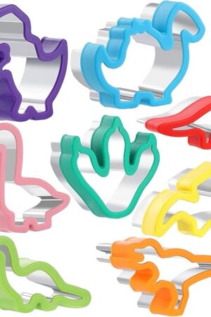 8pcs Dinosaur Cookie Cutter Set - Stainless steel Sandwich Cookie Food Cutter Molds, Kitchen Baking, Cookies, Sandwiches, Children's Dinosaur Themed Birthday Party.