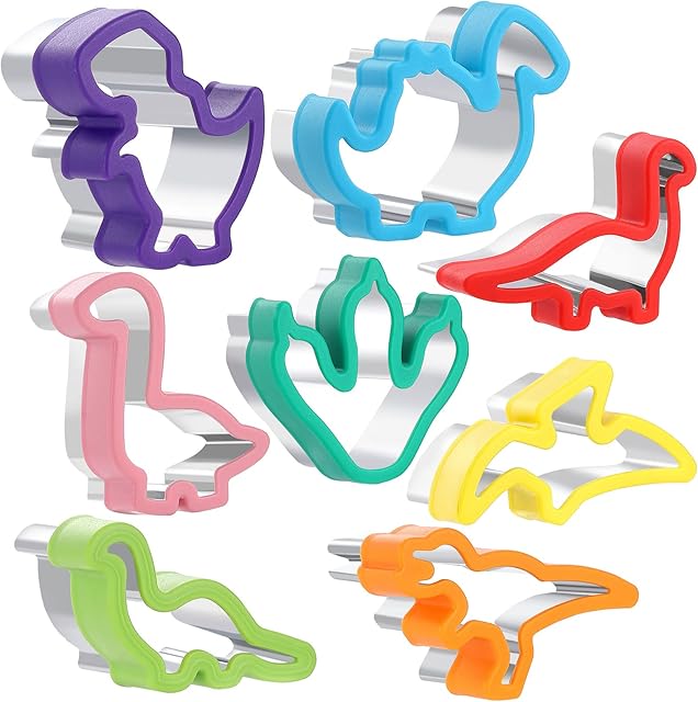8pcs Dinosaur Cookie Cutter Set - Stainless steel Sandwich Cookie Food Cutter Molds, Kitchen Baking, Cookies, Sandwiches, Children's Dinosaur Themed Birthday Party.
