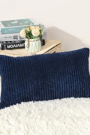 Artscope Cozy Striped Corduroy Pillow Covers Super Soft Decorative Oblong Throw Pillow Covers Case Cushion Covers for Sofa Couch Bedroom Car Decor 12 x 20 Inches, Navy Blue