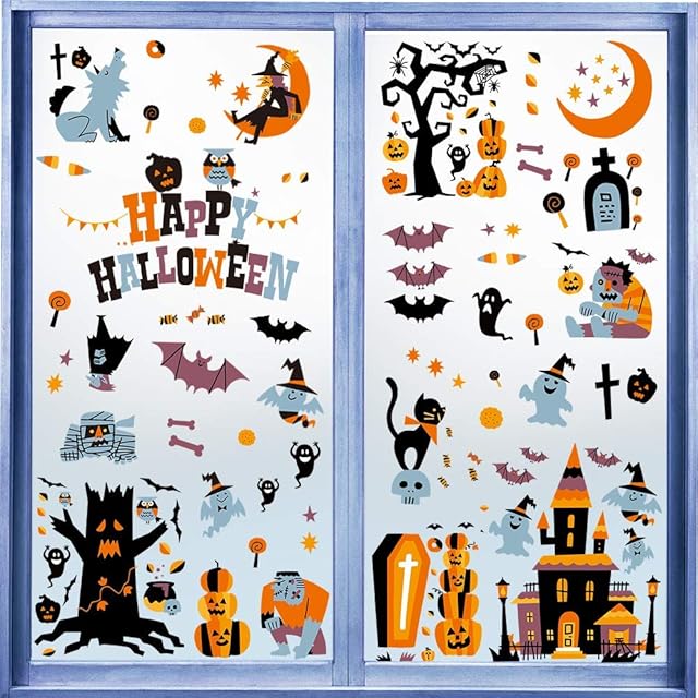 CCINEE Halloween Window Stickers - 10 Sheets Window Clings Decals for Party Decoration, Indoor & Outdoor Home Decor