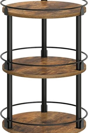 3-Tier Lazy Susan Organizer, Rotating Spice Rack, Spinning Organizer, Industrial Turntable Spice Rack Organizer for Cabinet, Kitchen Countertop, Pantry, Rustic Brown and Black SR23BR
