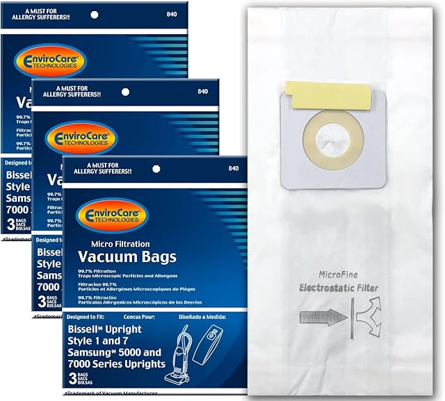 EnviroCare Replacement Micro Filtration Vacuum Cleaner Dust Bags Designed to Fit Bissell Style 1 and 7 Uprights 9 Pack