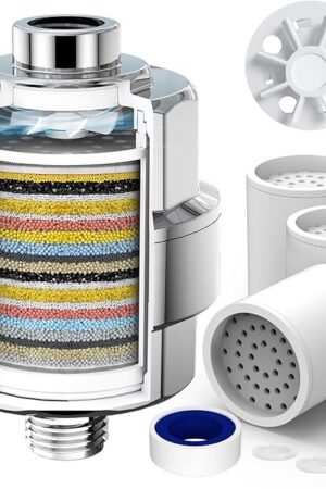 20-Stage Shower Filter-Shower Head Filter for Hard Water, with 3 Replaceable Filter Cartridges, High Output Shower Water Filter for Removing Chlorine and fluoride, Polished Chrome